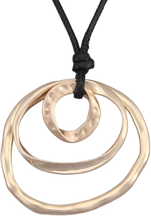 Boho Necklaces for Women Chunky Circle Necklace Layered Boho Circle Leather Choker Necklace Long Vintage Necklaces Bohemian Jewlery Gifts