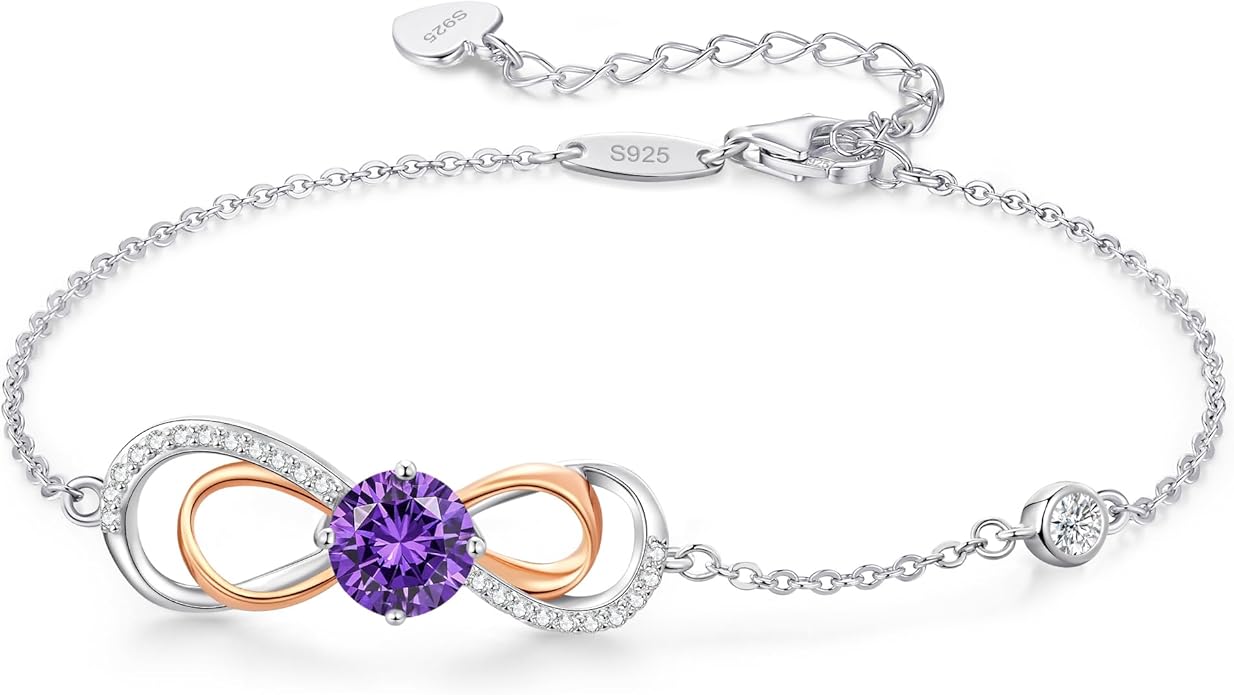 LOUISA SECRET Rose Gold Infinity Heart Bracelet for Women, Adjustable Chain 925 Sterling Silver Link Birthstone Bracelets, Best Anniversary Birthday Jewelry Gifts for Women Mom Wife Her