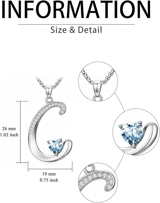 Christmas Gifts for Women Alphabet A to Z Initial Birthstone Pendant Necklaces for Women - 18k White Gold Plated Personalized Name Jewelry Valentine Mothers Day Birthday Gifts for Women Her Girlfriend