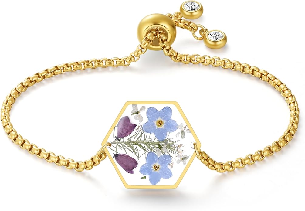 Forget-Me-Not Pressed Wildflower Bracelet | Pressed Flower Bracelet | Gold/Silver Pressed Flower Jewelry | Personalized Handmade Jewelry | Gift For Women