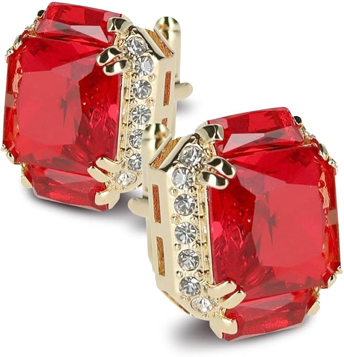 Rectangular Colored Diamond-Flanked Crystal Cuff Links – Tuxedo Suit Accessories, Cufflinks for Men