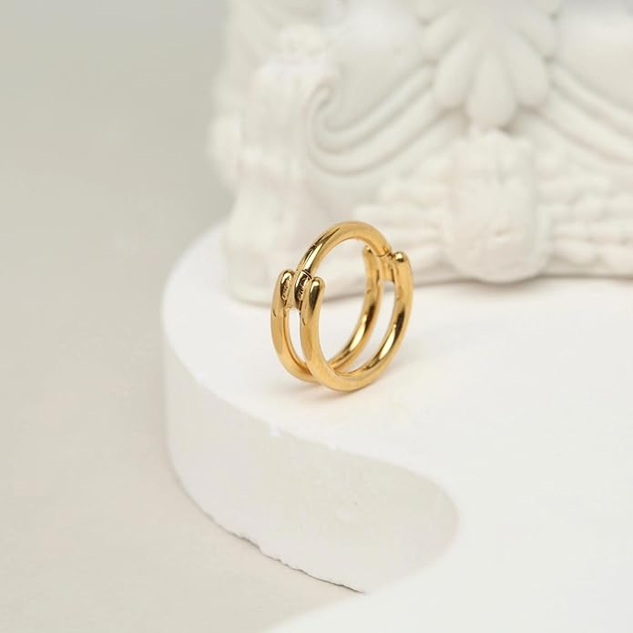 2 PCS Small Cartilage Double-Hoop Helix Conch Piercing Earrings With Cubic Zirconia For Women Trendy 14K Gold Plated Titanium Surgical Stainless Steel Sets Jewelry