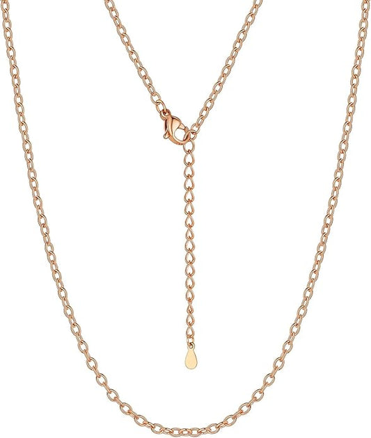 Suplight Stainless Steel Cable Chain Necklaces for Men Women 14K Gold/Black/Rose Gold Plated Cable Link Chains, 2mm Thin & Dainty & Sturdy Chains for Pendant 14"-30" Length