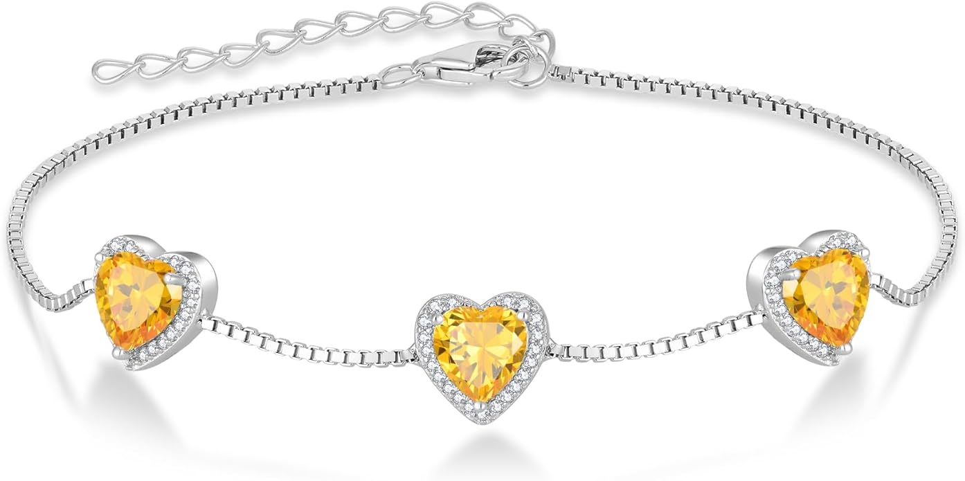 Love Heart Bracelet 925 Sterling Silver Halo Heart Birthstone Bracelet Jewelry Gifts for Women
