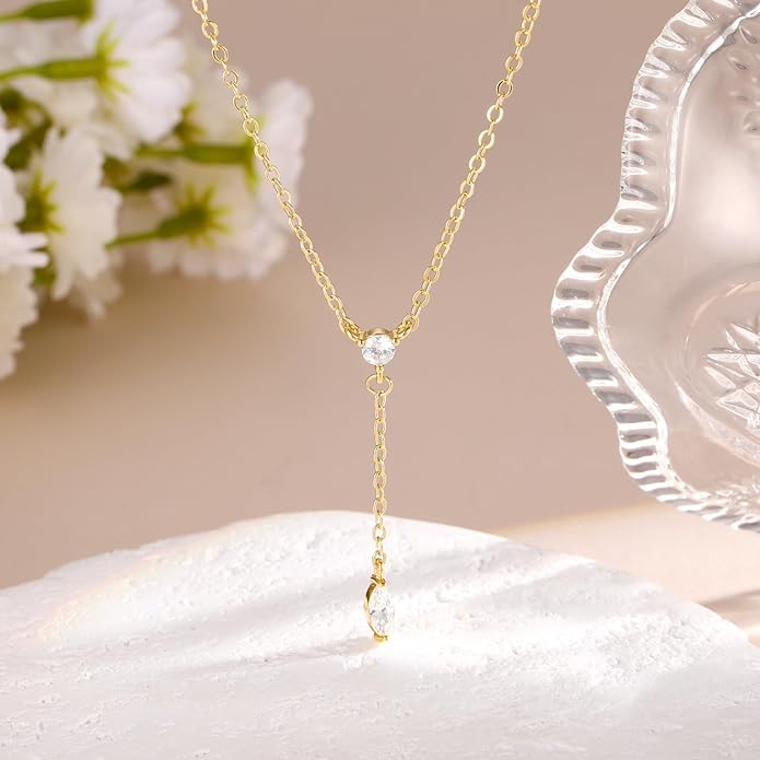Cubic Zirconia Necklace, Dainty 14k Gold Plated Diamond Necklaces For Women Choker Necklace Simple Gold Plated CZ Jewelry Necklaces for Women Trendy Gifts