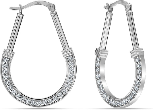 LeCalla 925 Sterling Silver Hoop Earrings | Italian Design Classic Diamond-Cut Textured Earring Hoops | Women's Drop Shape Oval Hoop Earring Jewelry for Women