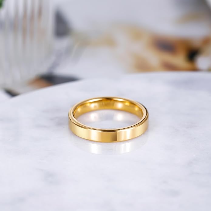 TRUMIUM 2mm 4mm 6mm Tungsten Rings for Women Men's Wedding Bands 24K Gold Plated Beveled Edges Flat High Polished Comfort Fit Size 5-14