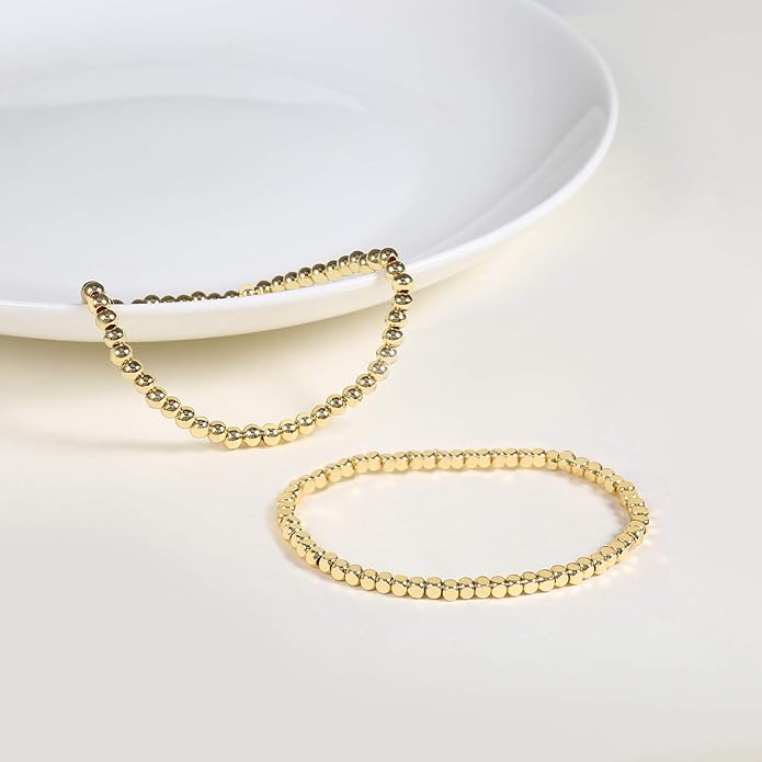 Elegance 11 designs 14K Gold Plated Bead Ball Bracelet Stretchable Elastic Gold Beaded Bracelets for Women