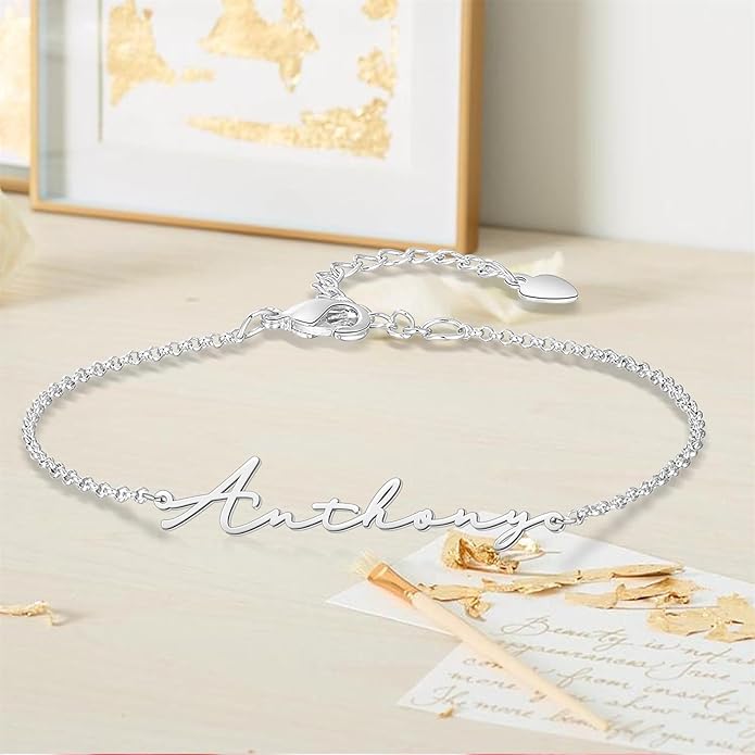 LucySky Custom Bracelets with 2 Names for Women, 925 Sterling Silver Adjustable Personalized Name Anklet, Custom Bracelets Summer Beach Jewelry Dainty Gifts for Wife, Sister, Friends