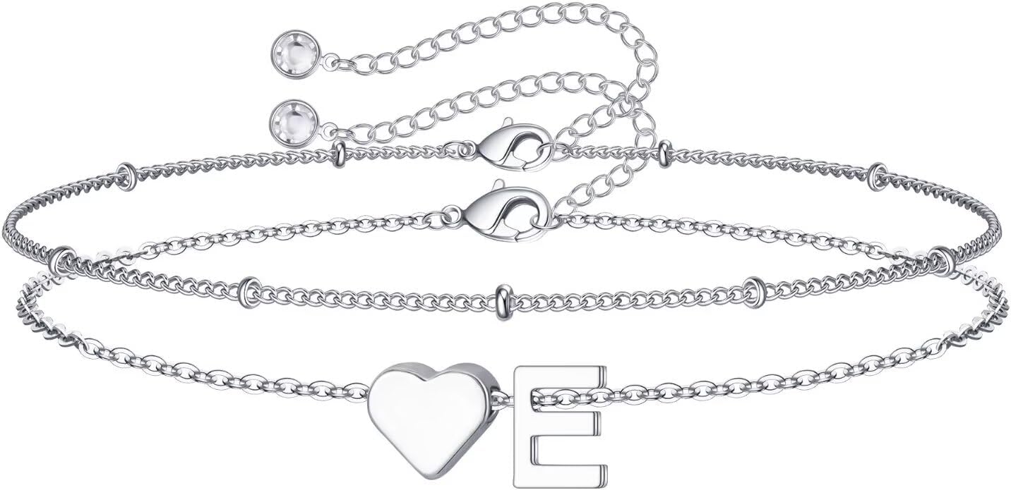 M MOOHAM Christmas Gifts for Grandkids Teens Girls -14K-Gold-Plated Heart Initial Bracelets for Women Girl Dainty Gold Bracelets Birthday Gift Stocking Stuffers for Women Teenage Girls Kids Gifts