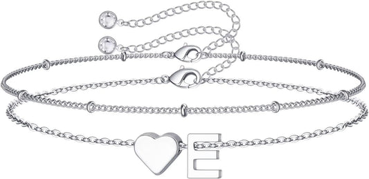 M MOOHAM Christmas Gifts for Grandkids Teens Girls -14K-Gold-Plated Heart Initial Bracelets for Women Girl Dainty Gold Bracelets Birthday Gift Stocking Stuffers for Women Teenage Girls Kids Gifts