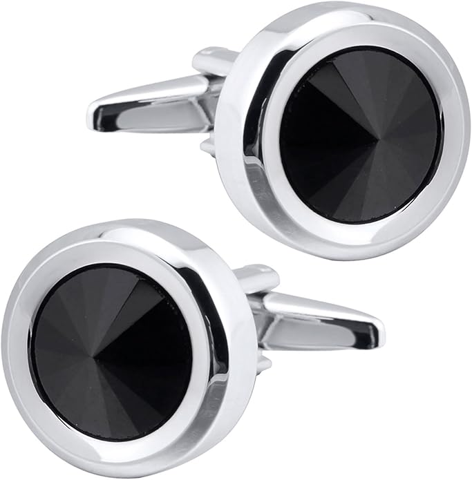 ZEEY Silver Round Crystal Gemstone Cufflinks for Men Women Classic Men's Cufflink Jewelry Set for Business Wedding Party Formal Events Daily Tuxedo Dress Shirt Accessories