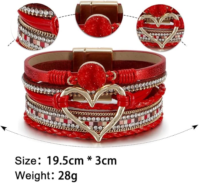 Fesciory Leopard Bracelet for Women, Boho Leather Wrap Multi-Layer Pearl Crystal Bracelet Bangle Jewelry