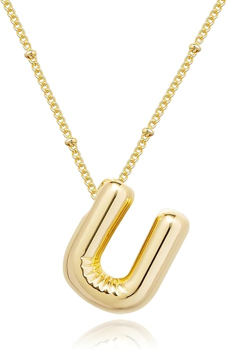 Initial Necklaces for Women, 14k Gold Plated Bubble Letter Necklace Chunky Gold Necklace Dainty Charm Initial Necklaces for Women Trendy Custom Preppy Stocking Stuff Necklace Christmas Gifts