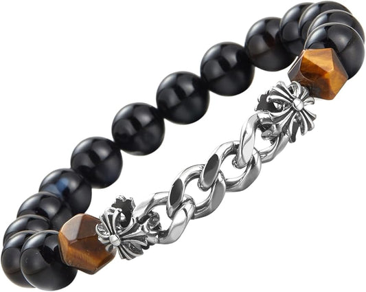 3pc Mens Beaded Bracelets Silver Stainless Steel Chain Bracelet for Men Handmade Braided Bracelet Sets Jewelry Gifts for Men