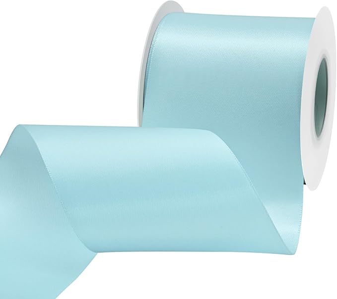 LEEQE Lt.Blue Satin Ribbon 3 inch X 15 Yards Polyester Ribbon for Gift Wrapping Very Suitable for Weddings Party Hair Bow Invitation Decorations and More