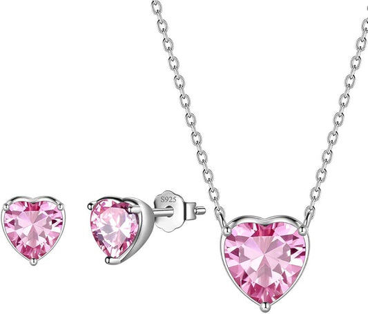 Aurora Tears 925 Sterling Silver 12 Birthstone Hearts Jewelry Women Crystal Wedding/Engagement/Bridal Heart Necklace/Earring/Ring/Bracelet Sets Jewellery