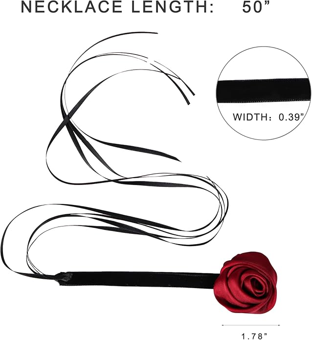 Black Choker Camellia Flower Lace-up Necklace For Women