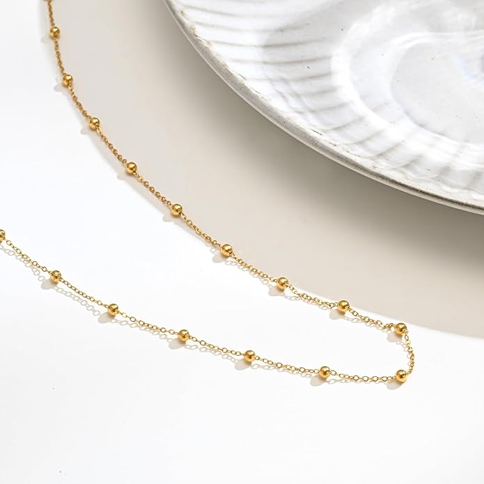 KSF Gold Choker Necklace for Women - 18K Gold Plated Dainty Necklaces for Women Trendy, Cute Heart Flower Butterfly Beaded Cubic Zirconia Choker, Stainless Steel Necklace Jewelry Gift Non Tarnish