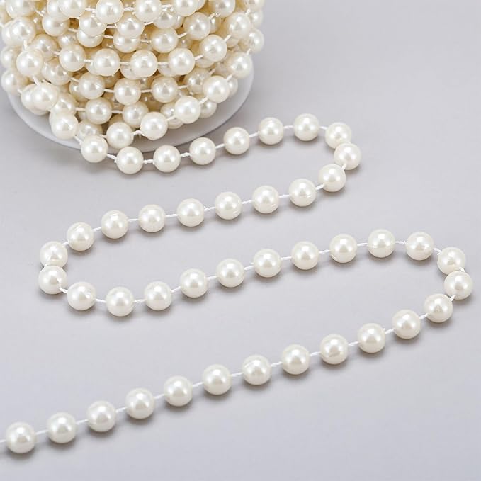 Rytenz Pearls String Bead, Ivory Color Faux Pearl Beads Roll Strand for Wedding Party Christmas Tree and Flowers Decorations Garland DIY Crafts (10mm- 33 Feet)