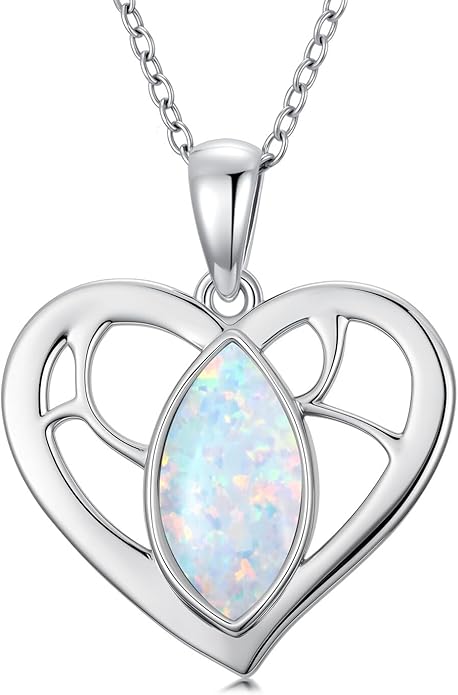 SELKAT 925 Sterling Silver Heart Opal Pendant Necklace for Women, Daily Wear & Anniversary/Birthday Jewelry Gifts for Mom Mother Wife
