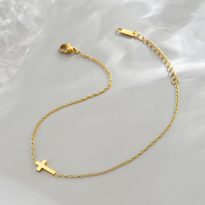 Ankle Bracelets for Women Dainty 18K Gold Plated Anklet Waterproof Round Beaded Paperclip Herringbone Pearl Chain Anklets Waterproof Beach Foot Jewelry