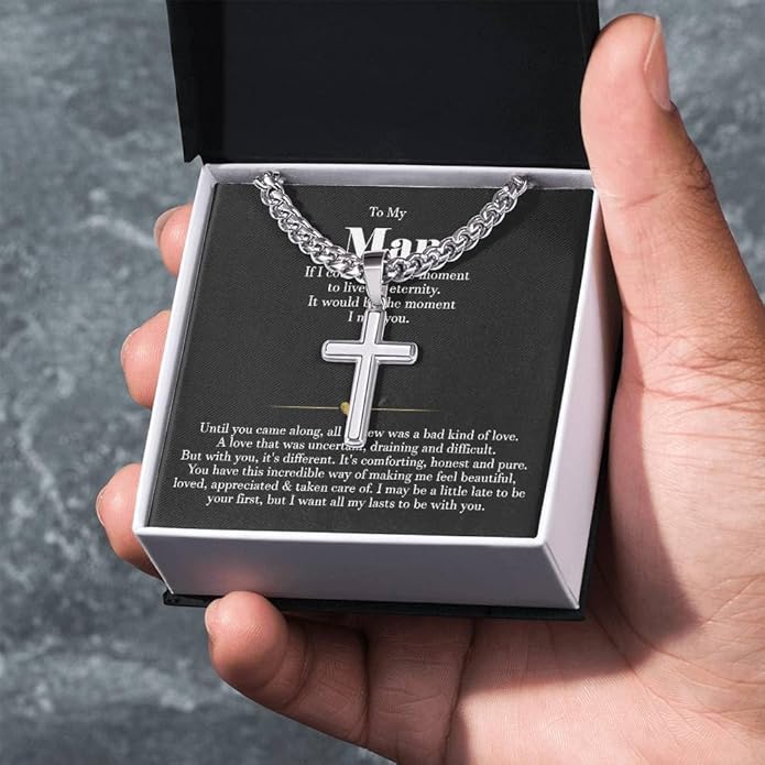 VIRAGIL To My Man Necklace Chain for Men, Silver Stainless Steel Chain Jewelry, Romantic Gift from Partner for Birthday Valentine or Everyday Wear with Meaning