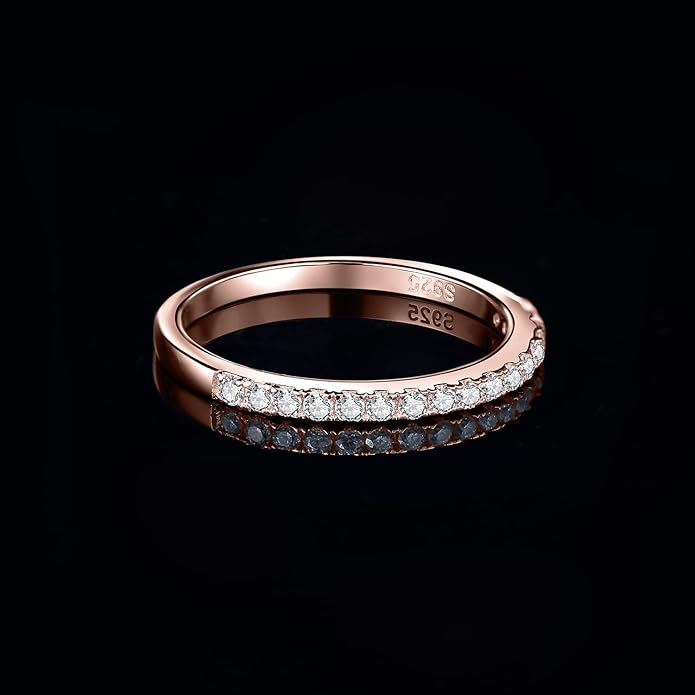 JewelryPalace 6 Stone Cubic Zirconia Half Eternity Stackable Wedding Rings for Women, 14K White Yellow Rose Gold Plated 925 Sterling Silver Promise Rings for Her, Simulated Diamond Wedding Band Ring