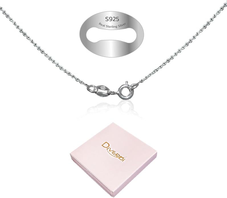 Thin Solid 925 Sterling Silver Chain Necklace 1.1mm, 14 16 18 20 22 24 Inch, Cable Chain, Anti-tarnish, Hypoallergenic, Includes Gift Box, Strong Dainty Chain for Women, Made in Thailand