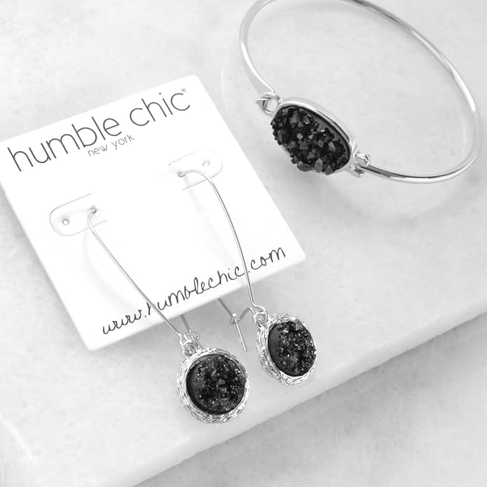 Simulated Druzy Threader Drop Earrings for Women - Gold, Silver, or Rose Gold Tone Trendy Boho Dangles with Sparkly Round Stone