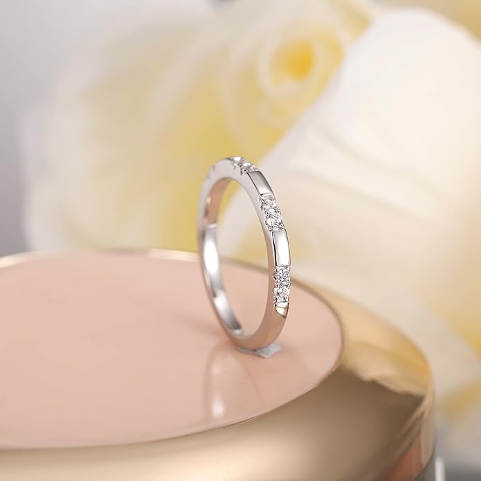 Arvaleff 925 Sterling Silver Rings for Women Ladies Wedding Band V Shaped Heatbeat Pattern Cubic Zirconia Engagement Eternity Ring Thin Stackable Comfort Fit Size 4-12