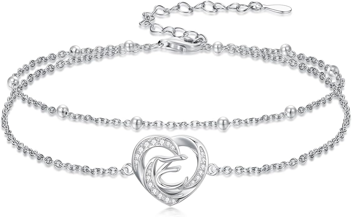 Dorunmo Initial Anklet 925 Sterling Silver Letter A-Z Layered Heart Anklet Beach Jewelry Birthday Gifts for Women