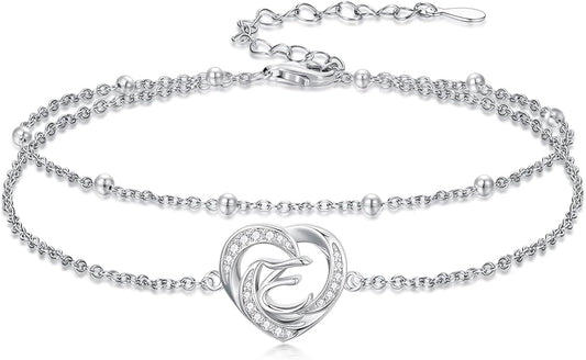 Dorunmo Initial Anklet 925 Sterling Silver Letter A-Z Layered Heart Anklet Beach Jewelry Birthday Gifts for Women