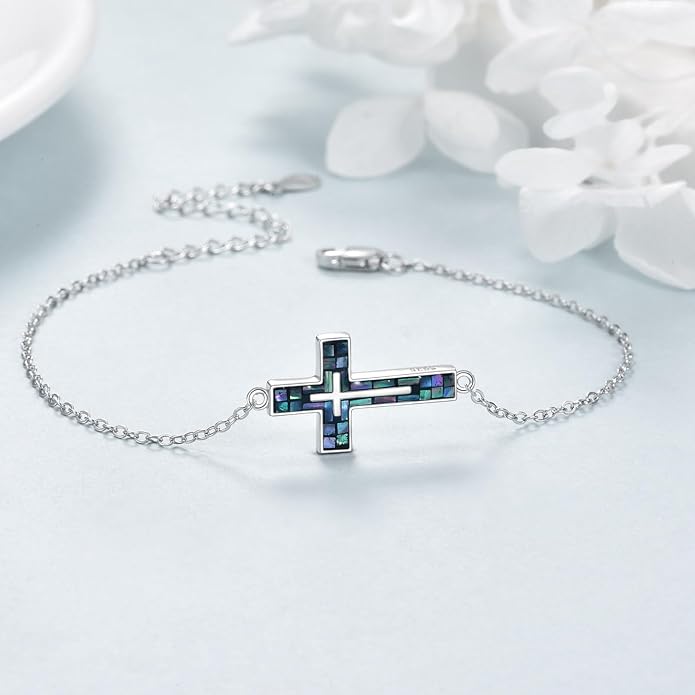 YFN Cross Bracelet Sterling Silver Religious Cross Bracelet Jewelry Gift for Women Men