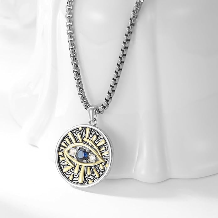 Evil Eye Necklace for Women 925 Sterling Silver, Protection Necklace with Blue Evil Eye Charm, Evil Eye/Lotus Pendant Jewelry, Birthday Christmas Gifts for Her