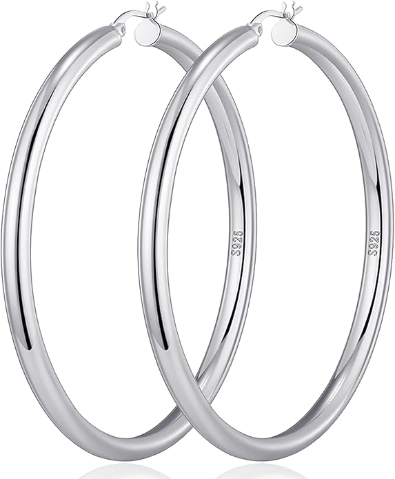 4mm Thick Gold Chunky Earrings Steling Silver Post Hoops Earrings For Women Hollow Tube Hoops Earrings Thick Gold Hoop Earrings Hypoallergenic Lightweight Gold Hoop Large Earrings 20/30/40/50/60MM