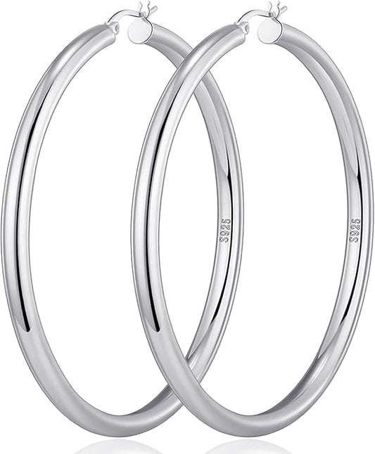 4mm Thick Gold Chunky Earrings Steling Silver Post Hoops Earrings For Women Hollow Tube Hoops Earrings Thick Gold Hoop Earrings Hypoallergenic Lightweight Gold Hoop Large Earrings 20/30/40/50/60MM