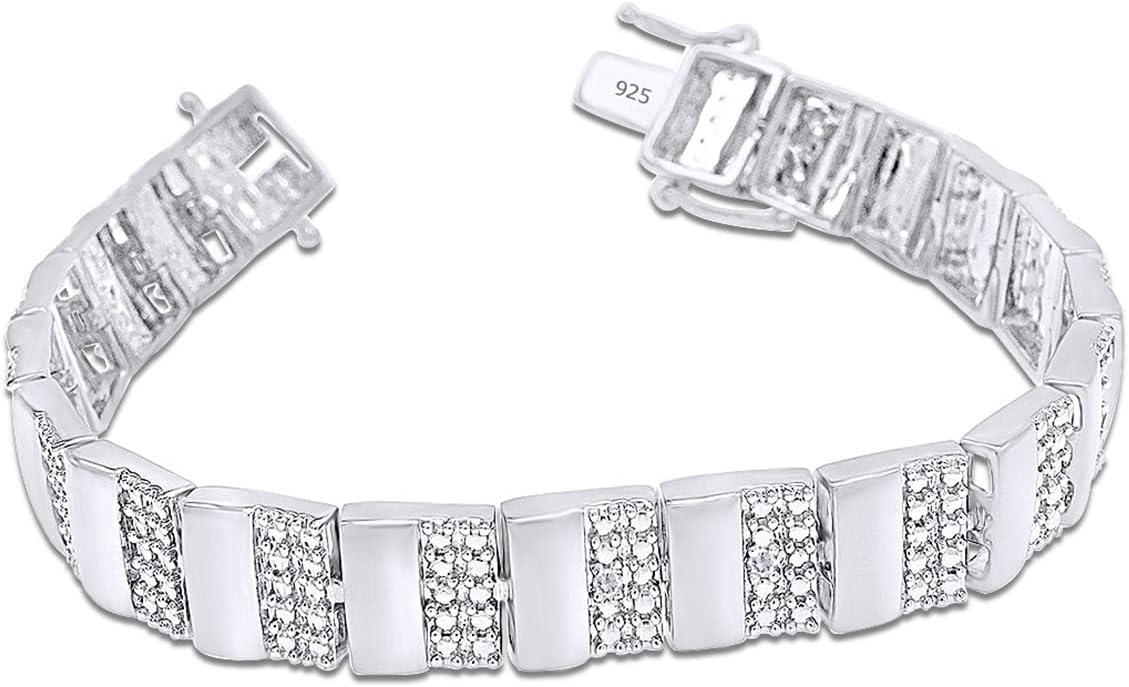AFFY White Natural Diamond Men's Bracelet In 14k Gold Over Sterling Silver (0.04 cttw)