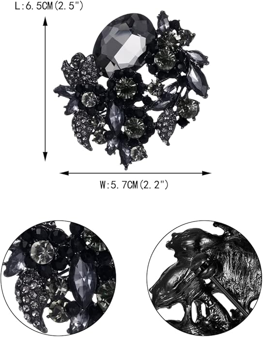 EVER FAITH Rhinestone Crystal Party Flower Leaf Vine Brooch