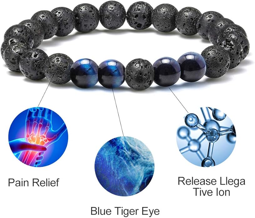 M MOOHAM Natural Stone Bracelets for Men - 8mm Tiger Eye, Matte Agate, Lava Rock - Teen Boys Gifts for Birthday, Anniversary, Christmas