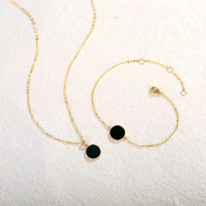 AGVANA Valentines Day Gifts 14K Solid Real Gold Coin Necklace Bracelet for Women Mother of Pearl/Abalone/Turquoise/Black Onyx/Opal Fine Jewelry Anniversary Birthday Gifts for Women Mom Wife Her