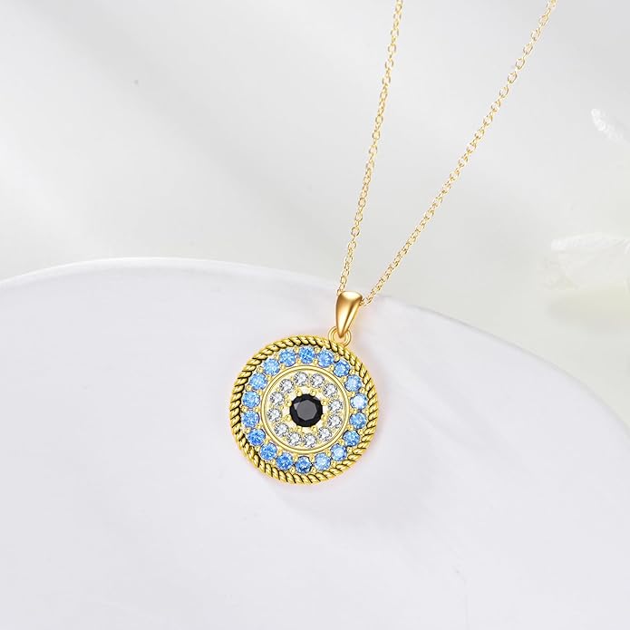 YFN Evil Eye Pendant Necklace for Women 925 Sterling Silver Greek Protection Jewelry with Blue Sapphire and Black Cz Amulet Gift