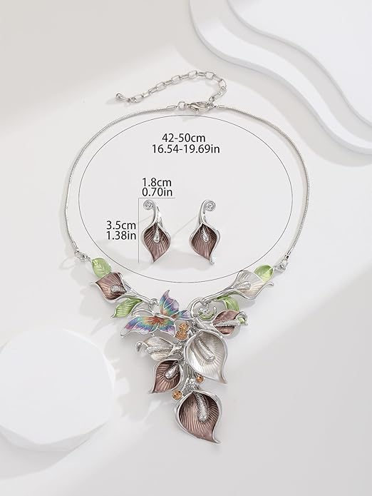 Chunky Statement Jewelry Set Vintage Retro Leaf Flower Floral Geometric Bohemian Boho Bib Necklace Earring Set Fashion Costume Jewelry for Women Girls Wedding Party Prom Unique Gift