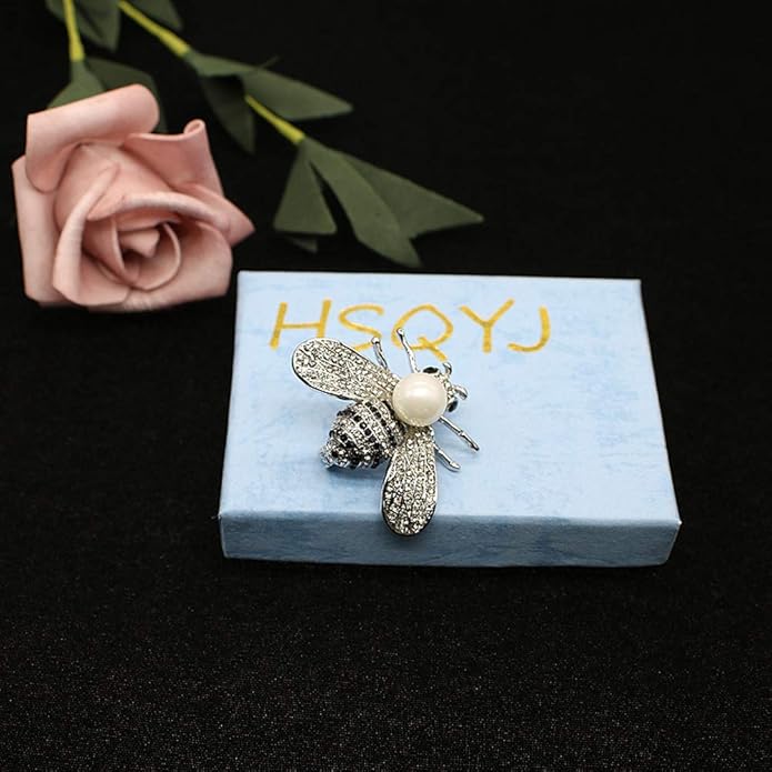 Honey Bee Brooches Crystal Insect Themed Bee Brooch Animal Fashion Shell Pearl Brooch Pin Gold Tone
