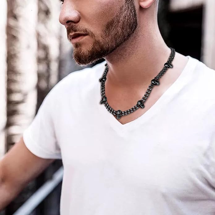 Bestyle Barbed Wire Necklace 5/7/9/12mm Mens Chain Necklaces Hip-hop Punk Gothic Stainless Steel Chain Heavy Thick Cuban Link Chain for Men Women, Length 16/18/20 Inch