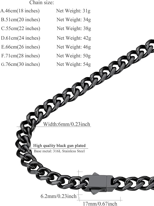 FindChic Cuban Link Chain for Men, 6/9/12mm Necklace Chain, Black/Gold Plated/Stainless Steel Necklace, Hypoallergenic & Tarnish-Proof Men's Jewelry Hip Hop Accessories, 18-30" Length Options