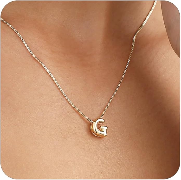 Bubble Gold Letter Necklace for Women, 14k Gold Plated Balloon Initial Necklace, Dainty Gold Necklace for Women, Personalized Bubble Pendant Name Necklace, Fashion Accessories Trendy Jewelry