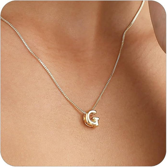 Bubble Gold Letter Necklace for Women, 14k Gold Plated Balloon Initial Necklace, Dainty Gold Necklace for Women, Personalized Bubble Pendant Name Necklace, Fashion Accessories Trendy Jewelry