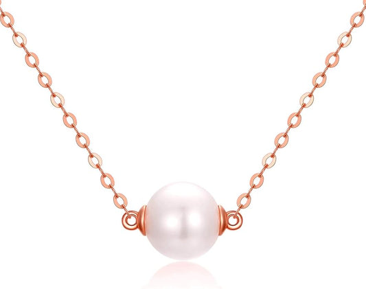 14K Solid Gold Pearl Necklace for Women, Delicate Cultured Freshwater Pearl Choker Pendant Necklace Love Jewelry Gift for Girls, Mom, Wife 16"-18"