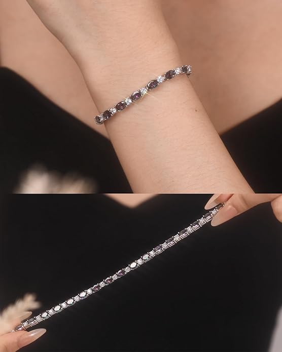 FANCIME Birthstone Bracelets Sterling Silver Tennis Bracelets Charm Fine Jewelry Birthday Gifts for Women 7"